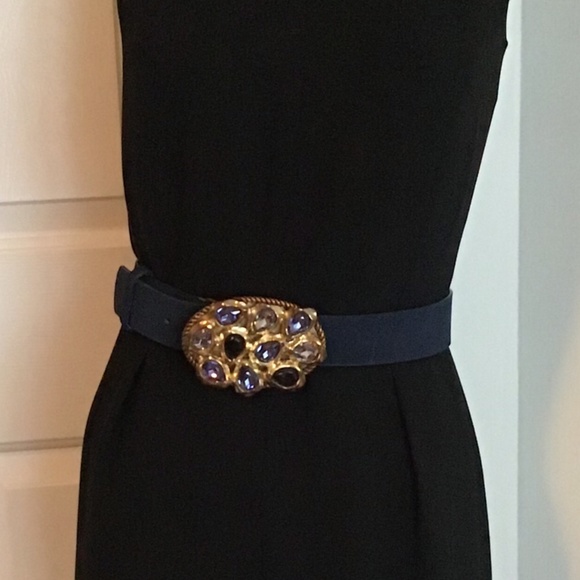 Blue Suede Statement Belt w/Crystal Stone
